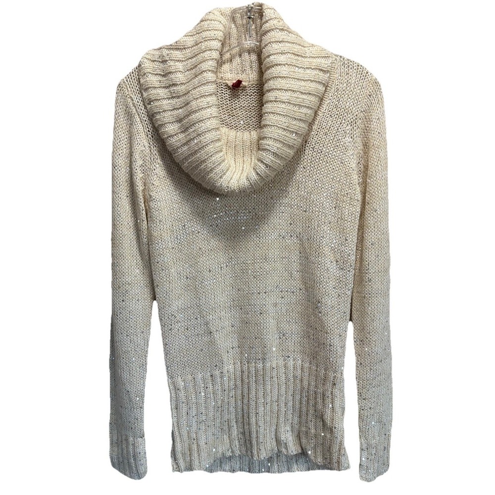 L.e.i Juniors Knit Cream Sequins Sweater Long Sleeve Size XL Turtleneck Soft